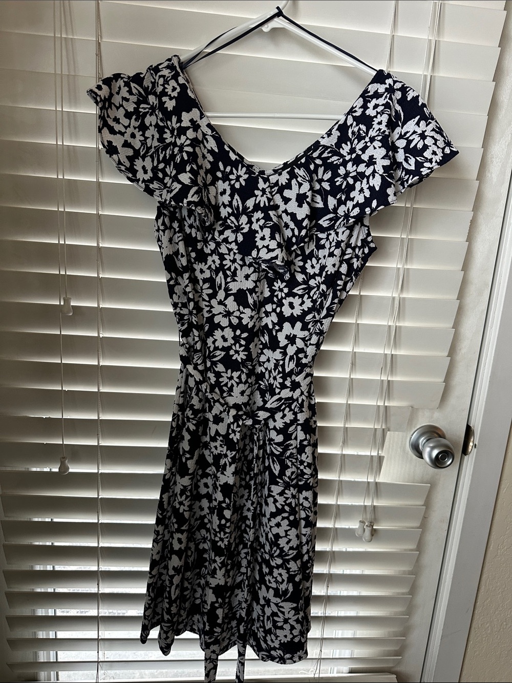 Floral Ruffle Off-Shoulder Dress in Black and White